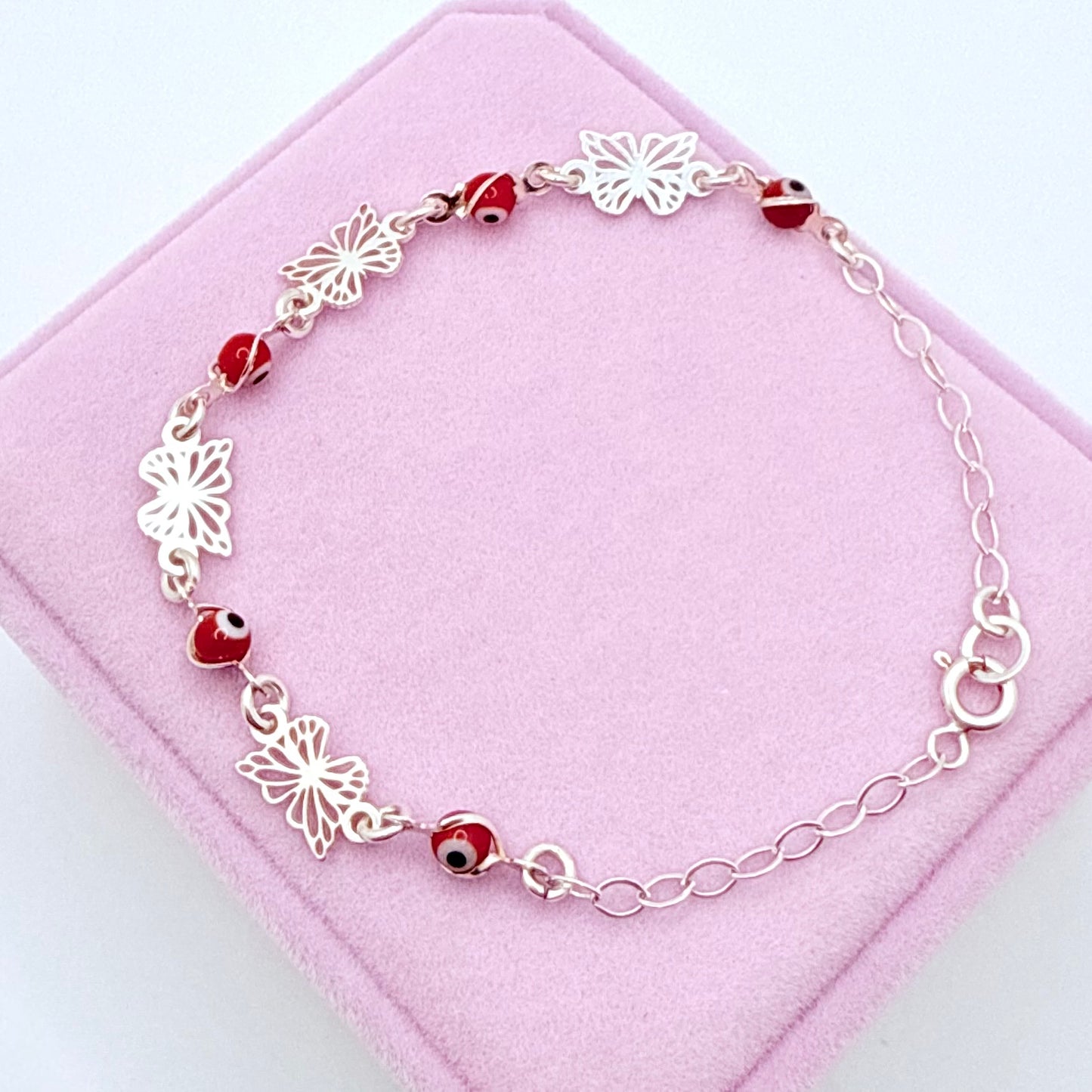Red Ojito Butterfly Silver Bracelet