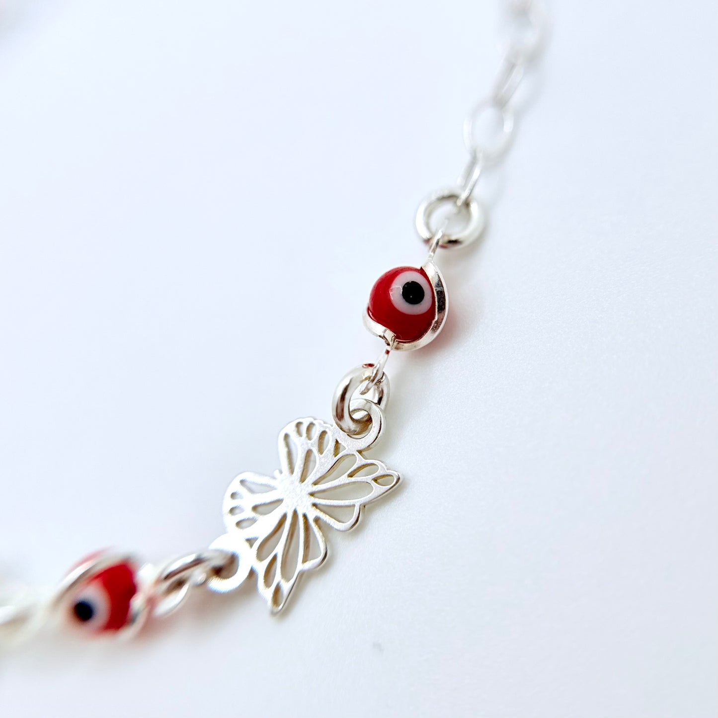 Red Ojito Butterfly Silver Bracelet
