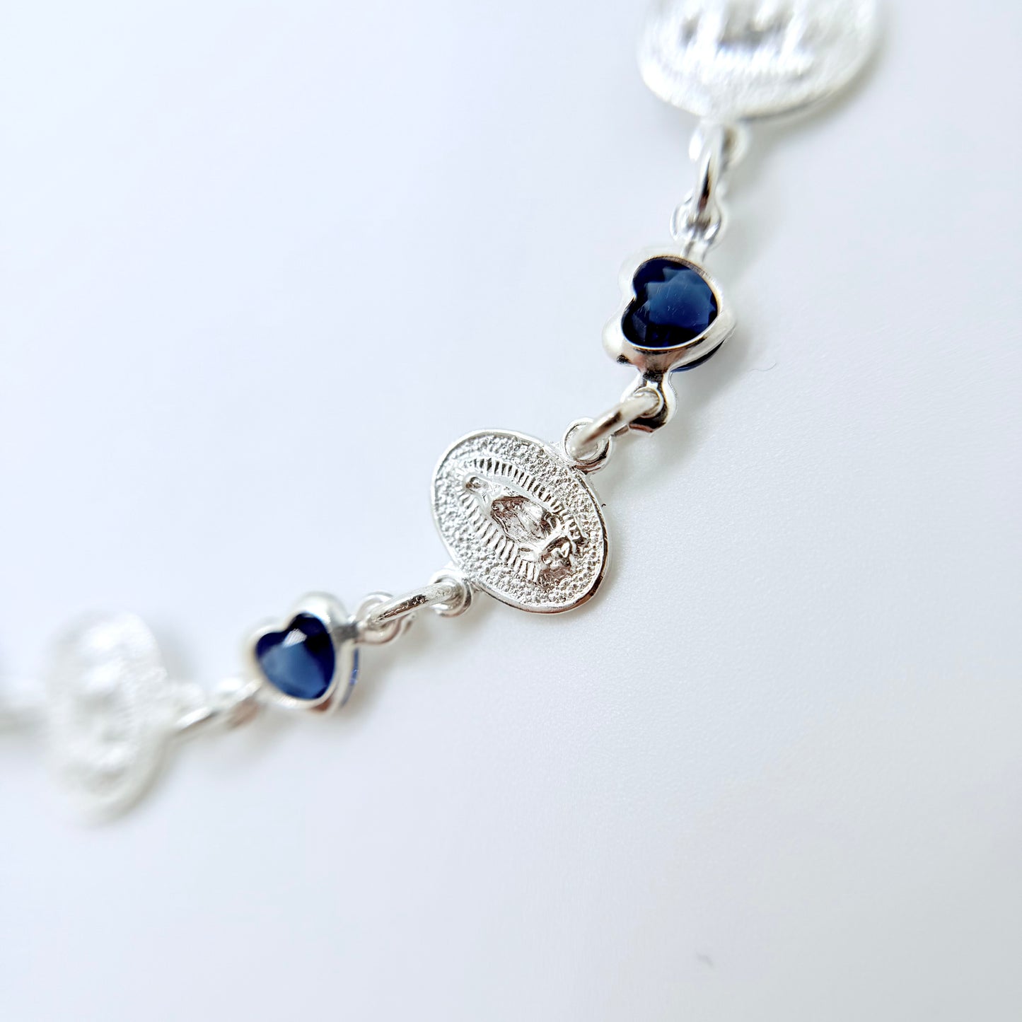 Virgencita Blue Hearts Silver Bracelet