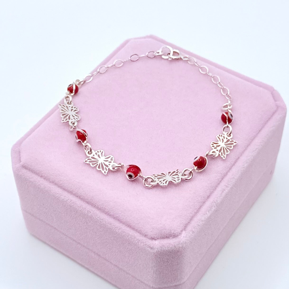 Red Ojito Butterfly Silver Bracelet