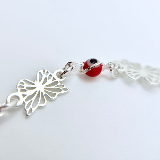 Red Ojito Butterfly Silver Bracelet