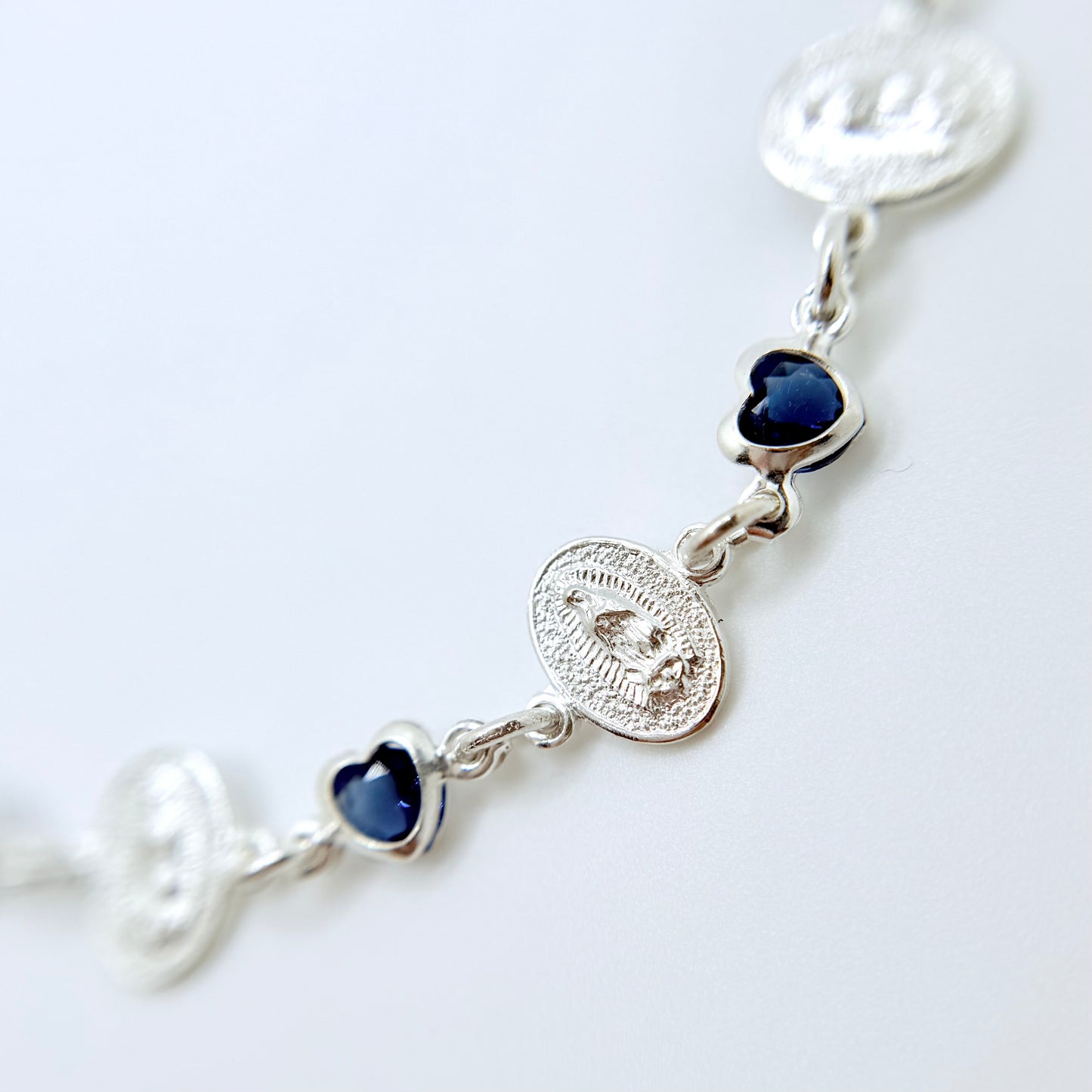 Virgencita Blue Hearts Silver Bracelet