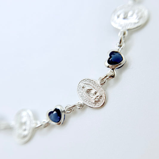 Virgencita Blue Hearts Silver Bracelet
