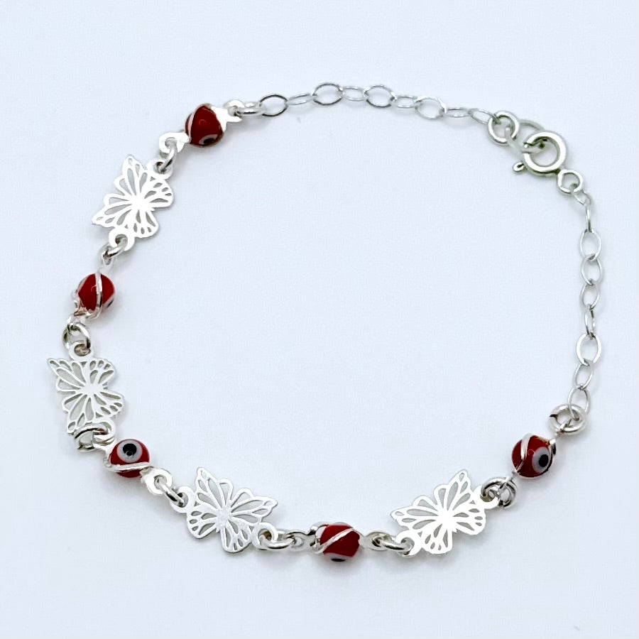 Red Ojito Butterfly Silver Bracelet